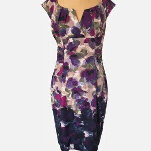 Adrianna Papell Floral Cap-Sleeve Tailored Dress Size 12 Purple to Black Lined